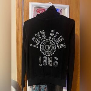 PINK Victoria's Secret Black Hoodie with White Accents